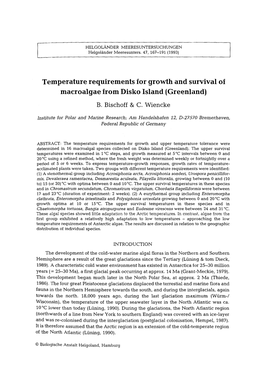 Temperature Requirements for Growth and Survival of Macroalgae from Disko Island (Greenland) B
