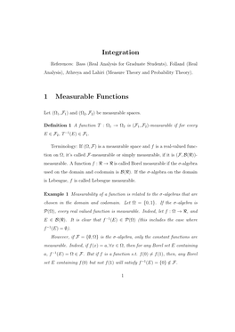 Integration 1 Measurable Functions