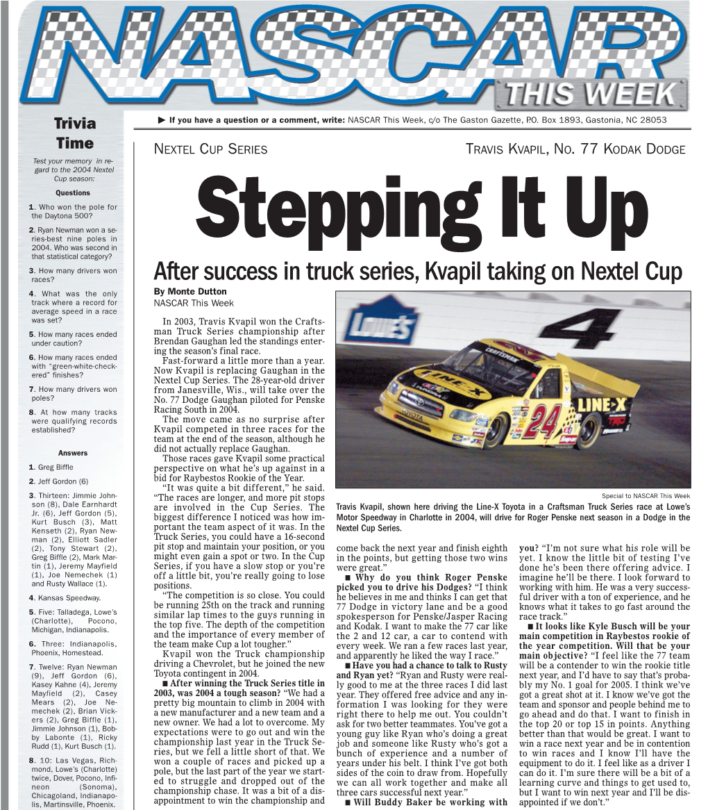 After Success in Truck Series, Kvapil Taking on Nextel Cup 4