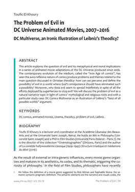 The Problem of Evil in DC Universe Animated Movies, 2007–2016 DC Multiverse, an Ironic Illustration of Leibniz’S Theodicy?