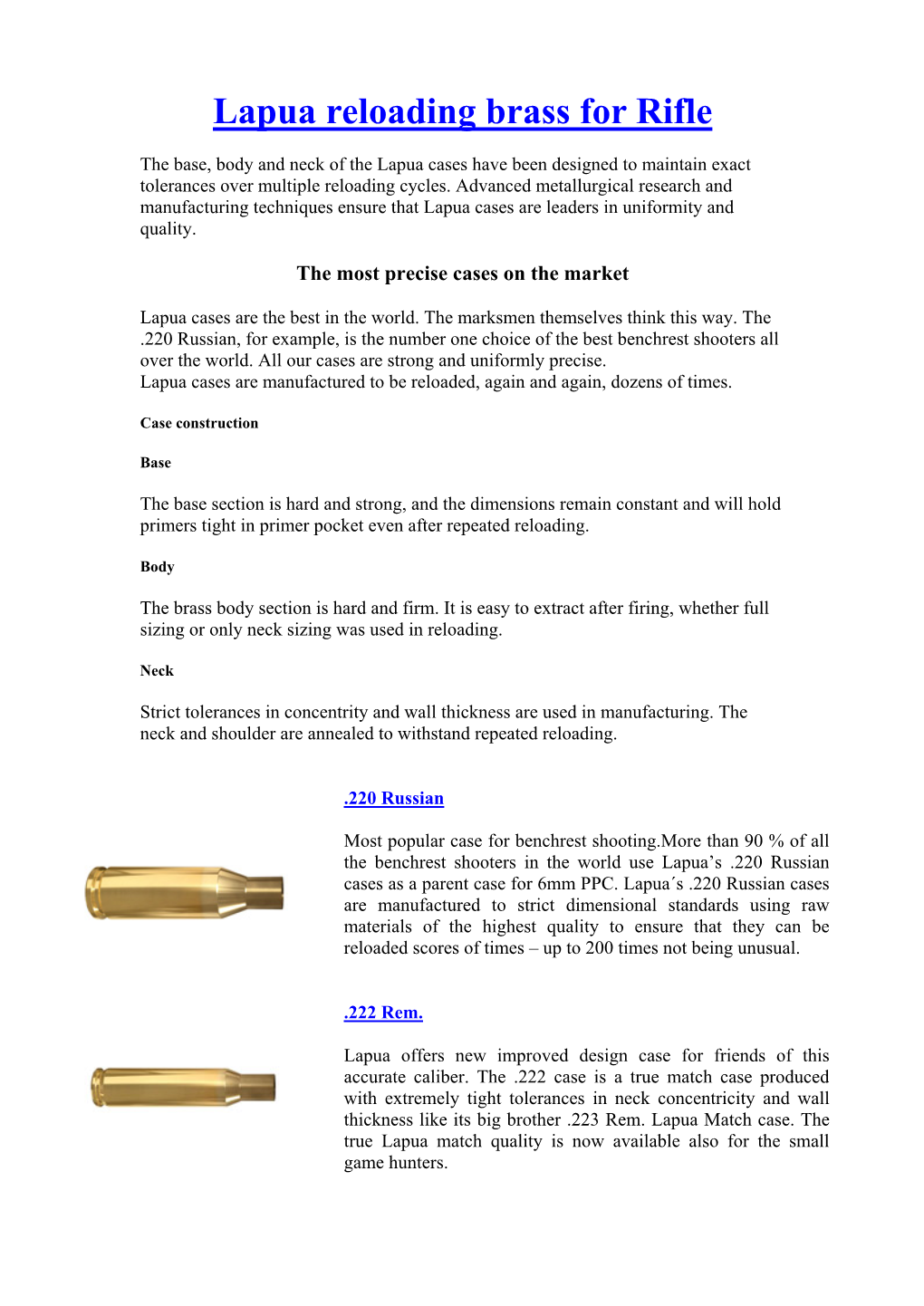 Lapua Reloading Brass for Rifle