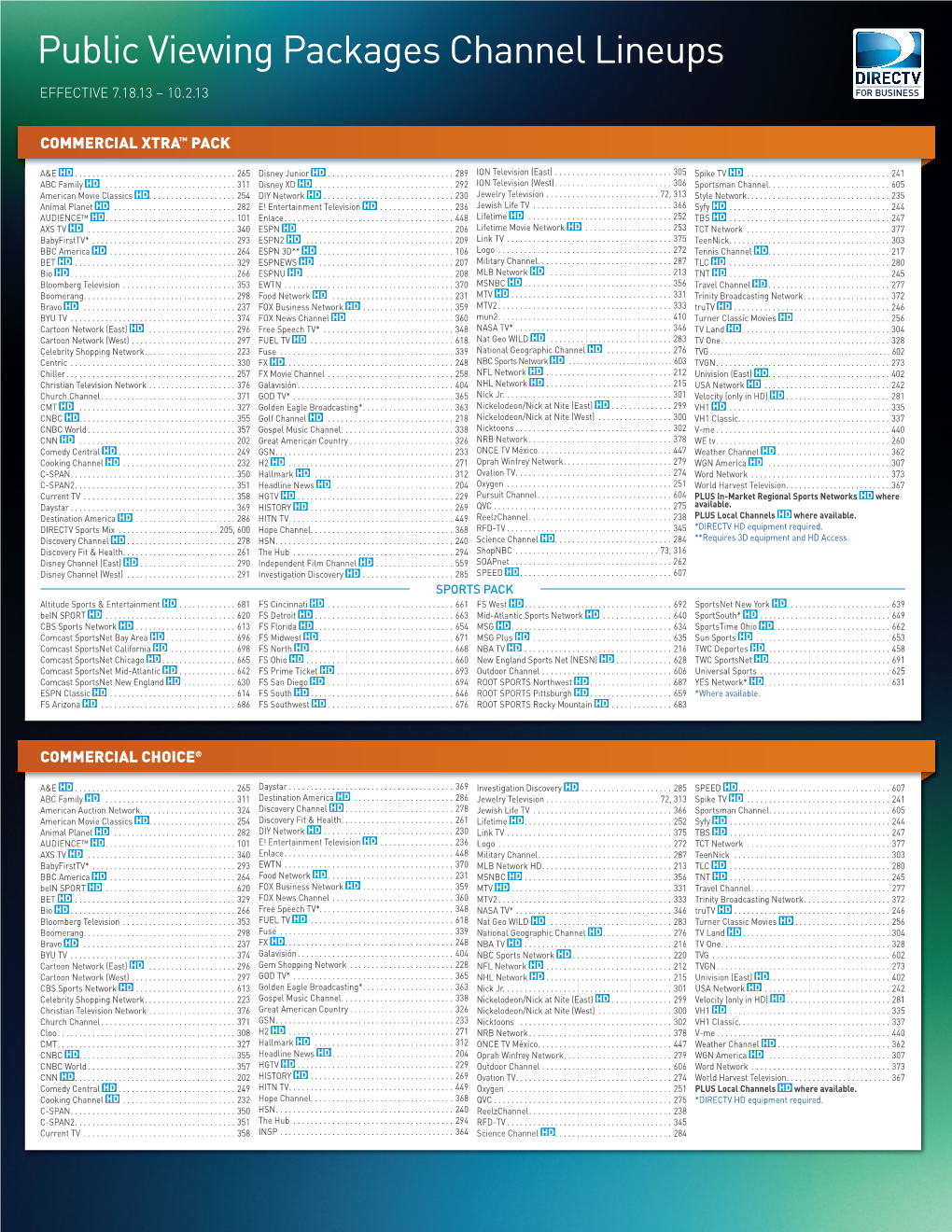 Public Viewing Packages Channel Lineups