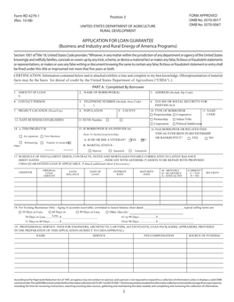 APPLICATION for LOAN GUARANTEE (Business and Industry and Rural Energy of America Programs)