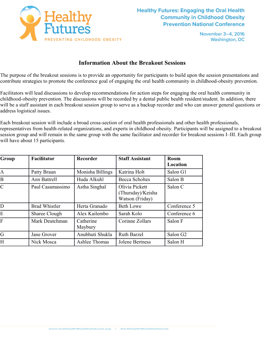 Information About the Breakout Sessions