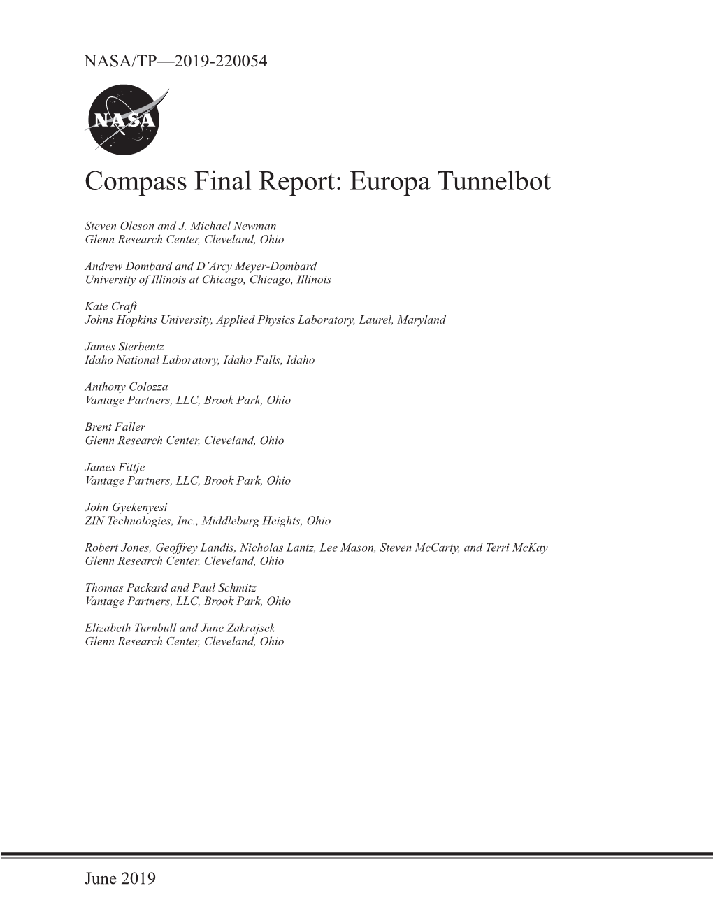 Compass Final Report: Europa Tunnelbot