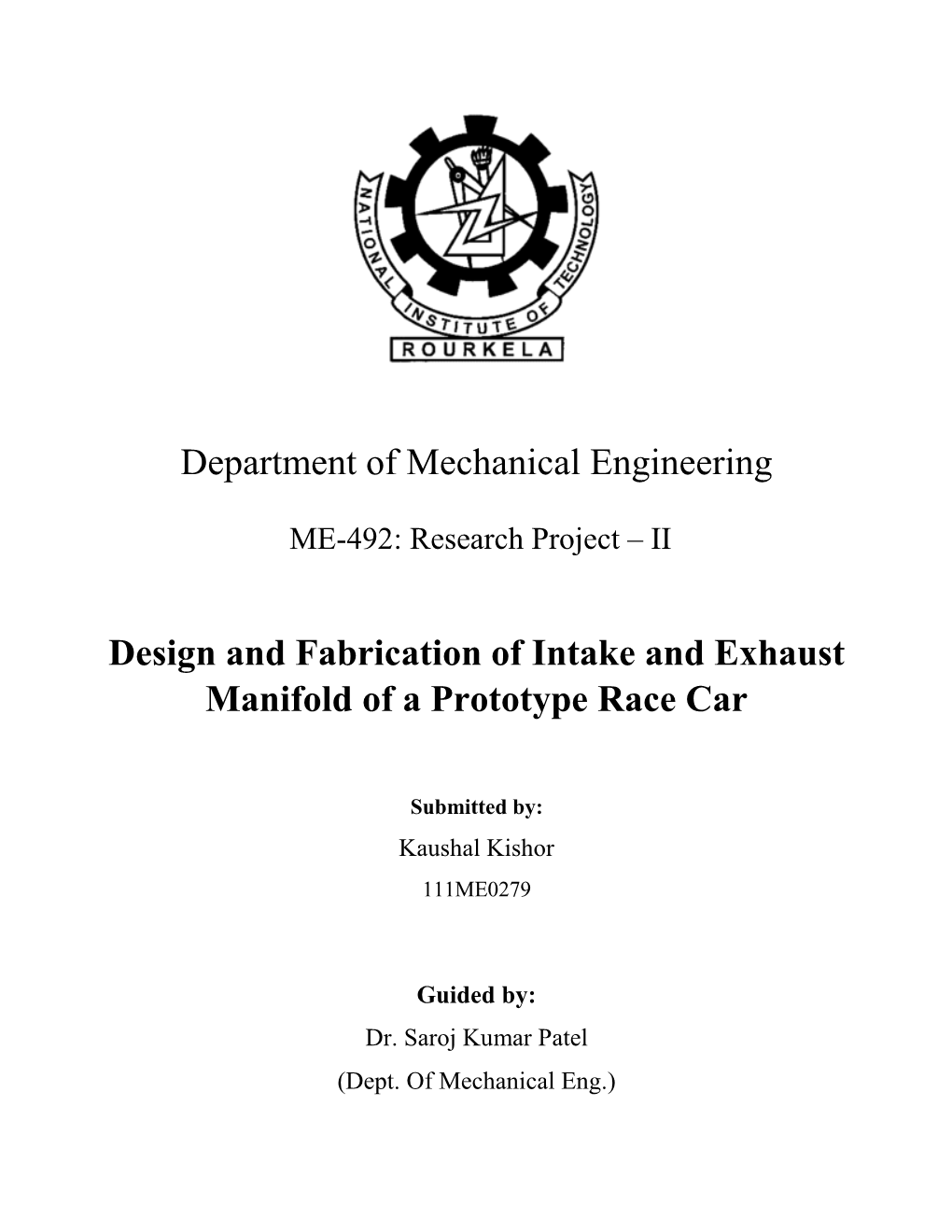Department of Mechanical Engineering Design And