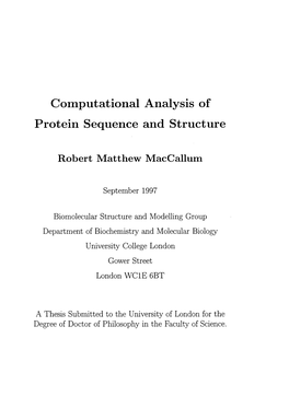 Computational Analysis of Protein Sequence and Structure