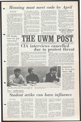 Housing Must Meet Code by April CIA Interviews Cancelled It Due to Protest Threat Student Strike Can Have Influence