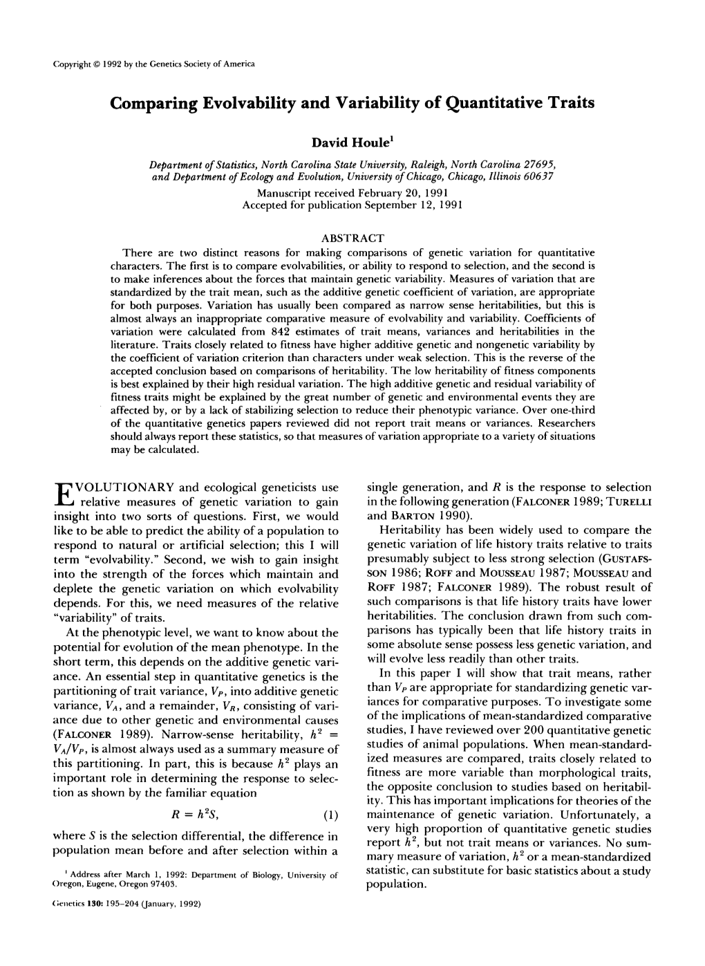 Comparing Evolvability and Variability of Quantitative Traits