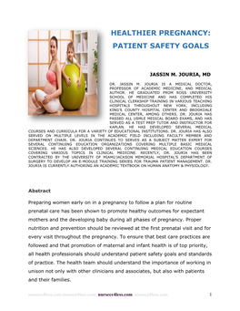Healthier Pregnancy: Patient Safety Goals