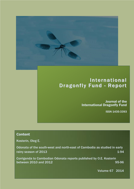 Kosterin, O.E. 2014. Odonata of the Sourth-West and North-East of Cambodia As Studied In