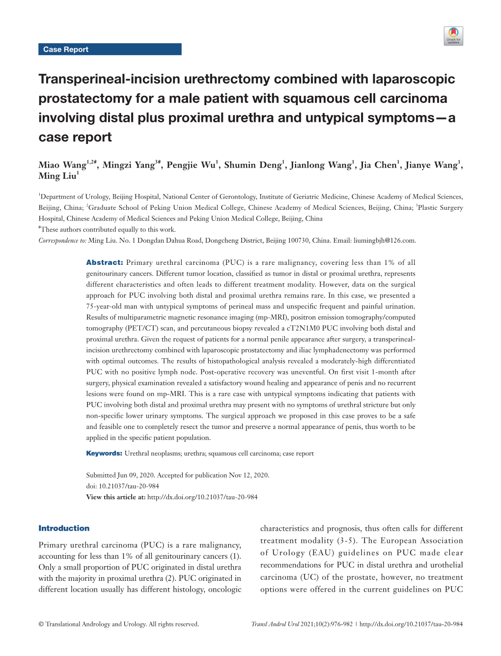 Transperineal-Incision Urethrectomy Combined with Laparoscopic