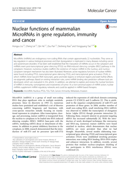 Nuclear Functions of Mammalian Micrornas in Gene Regulation