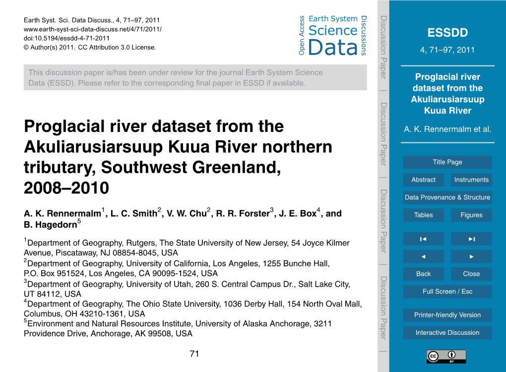 Proglacial River Dataset from the Akuliarusiarsuup Kuua River