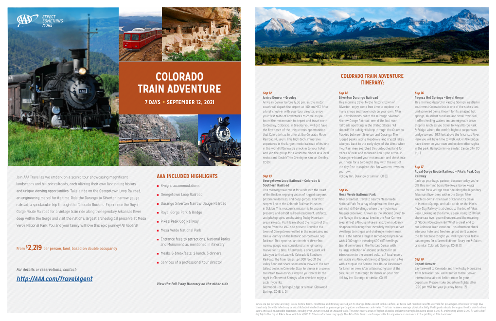 Colorado Train Adventure Colorado Itinerary