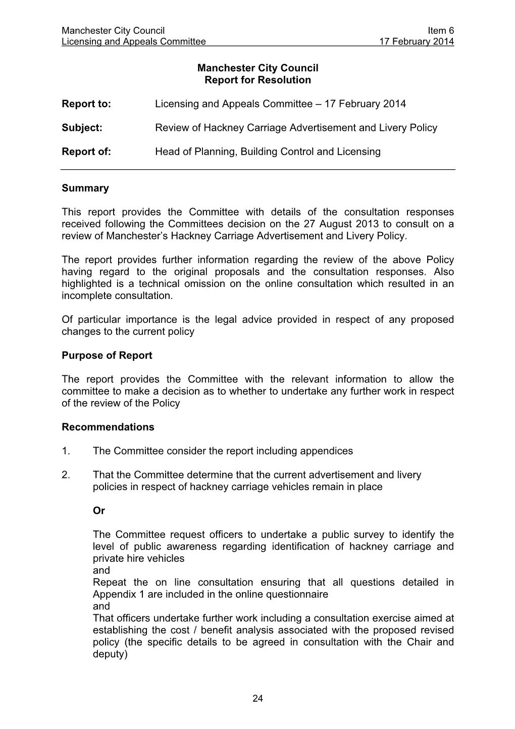 Hackney Carriage Advertisment and Livery Policy Report to Licensing