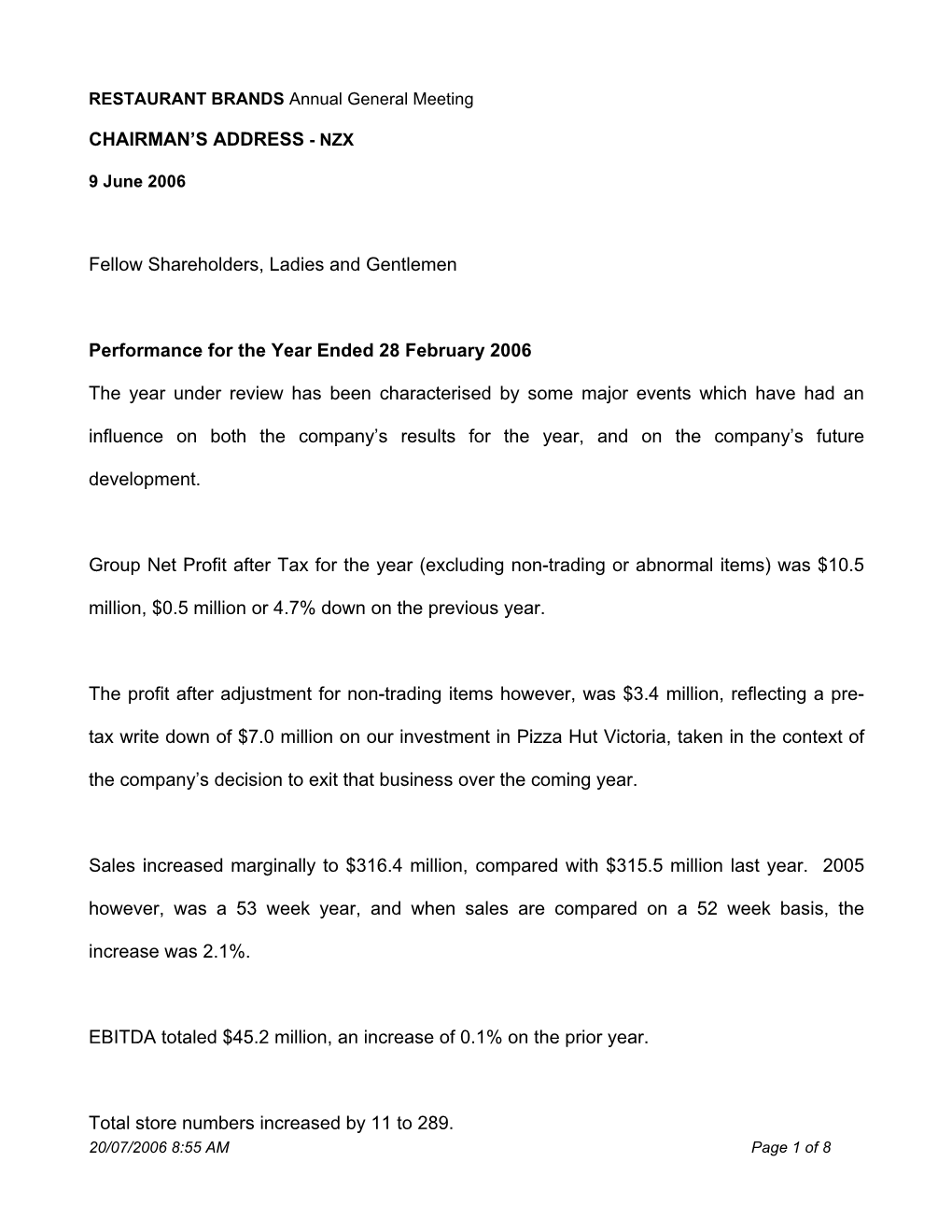 Restaurant Brands (Nz) Limited