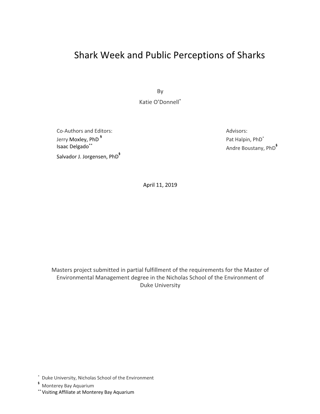 Shark Week and Public Perceptions of Sharks