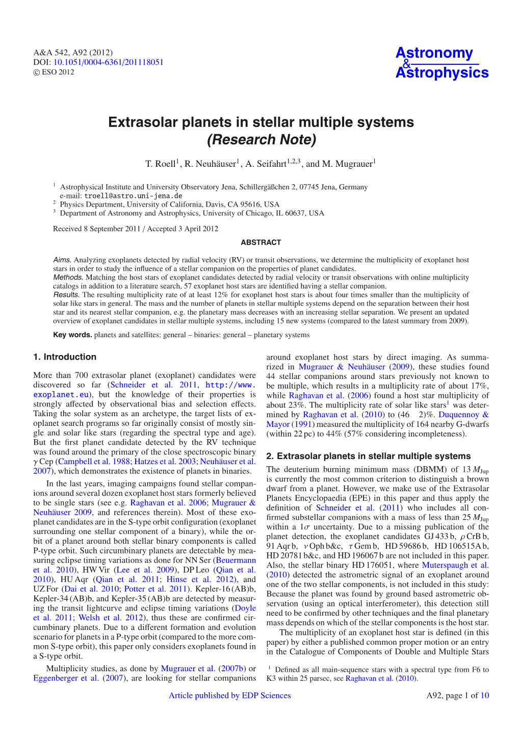 Extrasolar Planets in Stellar Multiple Systems (Research Note)