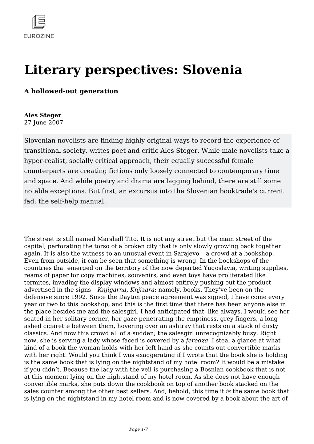 Literary Perspectives: Slovenia