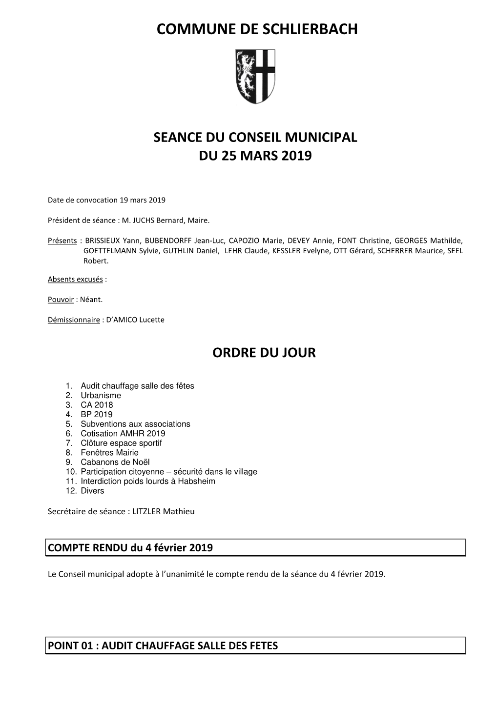 Seance Du Conseil Municipal Du 25 Mars 2019