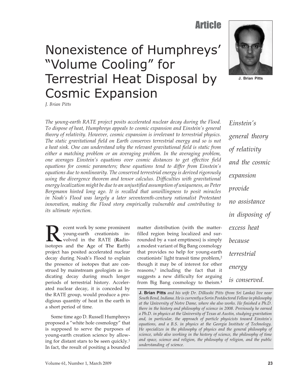 Nonexistence of Humphreys' “Volume Cooling” for Terrestrial Heat