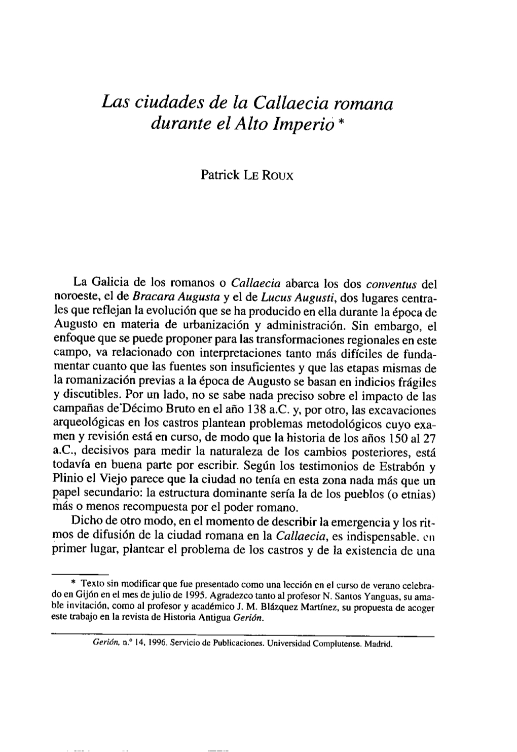 Las Ciudades De La Callaecia Romana Durante El Alto Imperió *