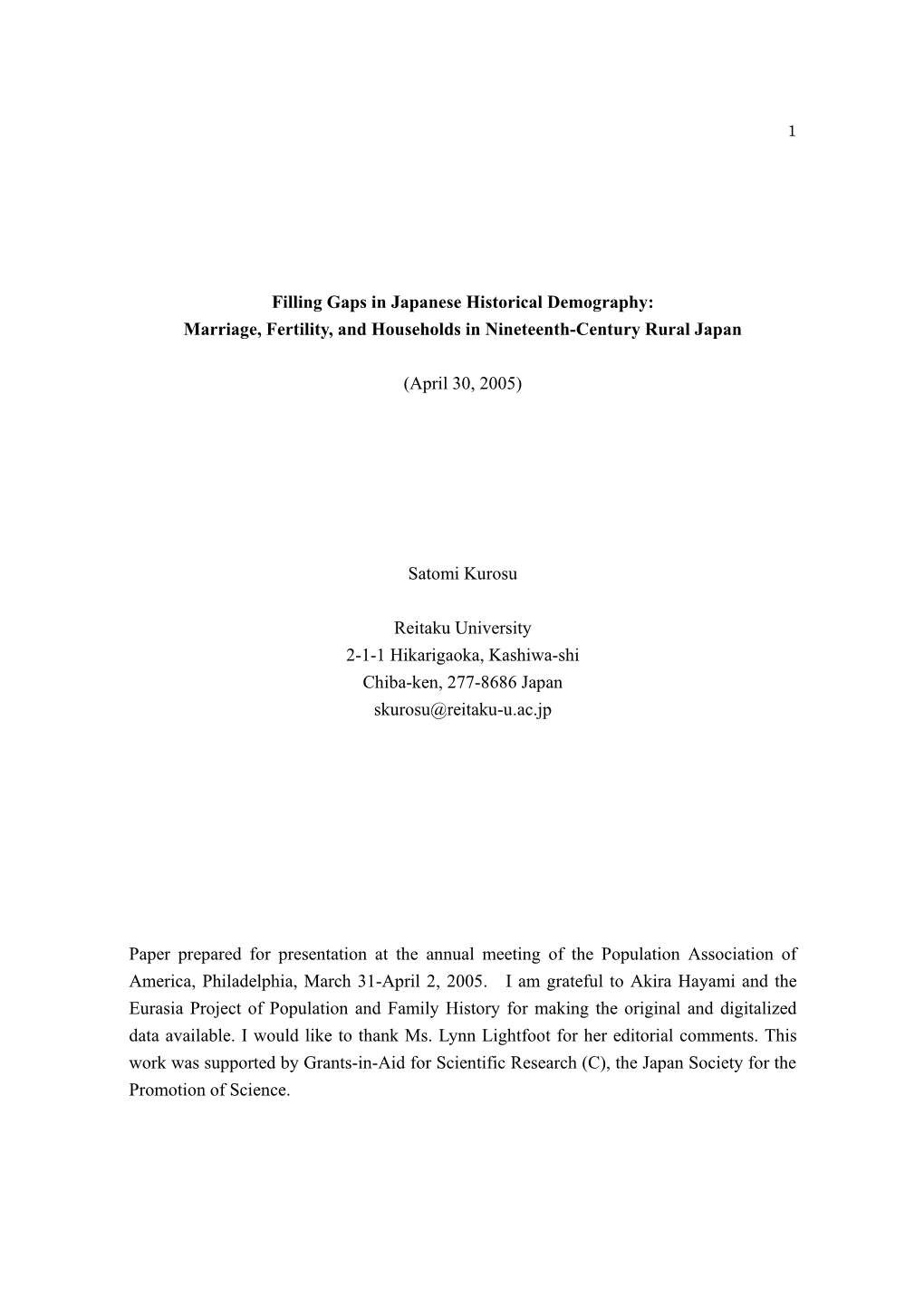 Marriage, Fertility, and Households in Nineteenth-Century Rural Japan