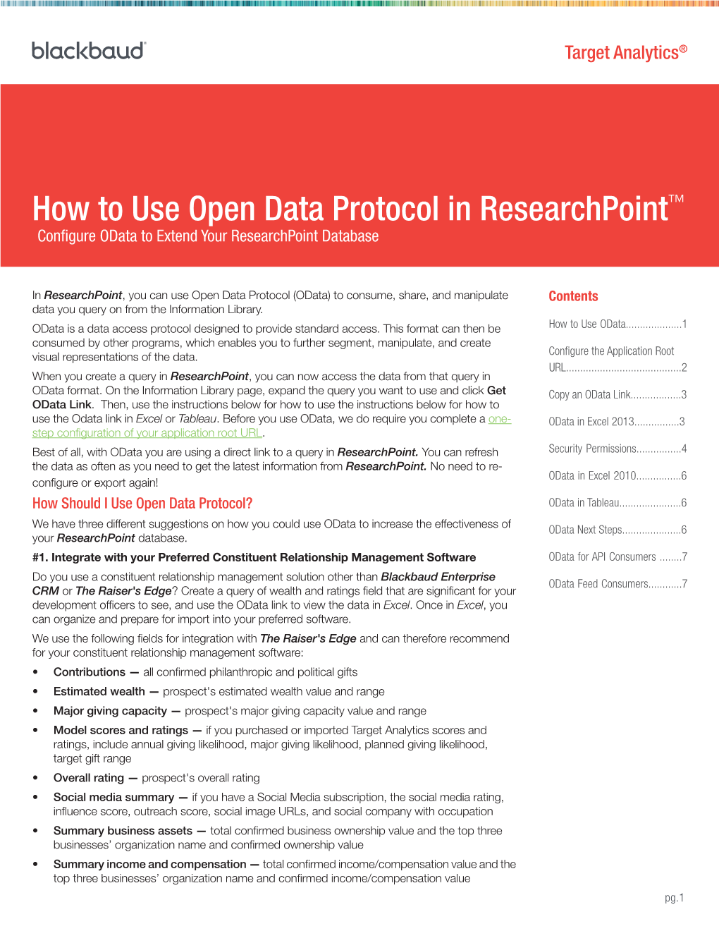 Odata in Target Analytics Researchpoint