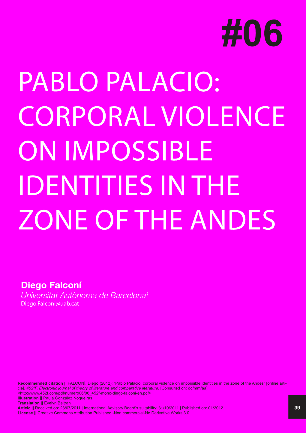 Pablo Palacio: Corporal Violence on Impossible Identities in the Zone of the Andes
