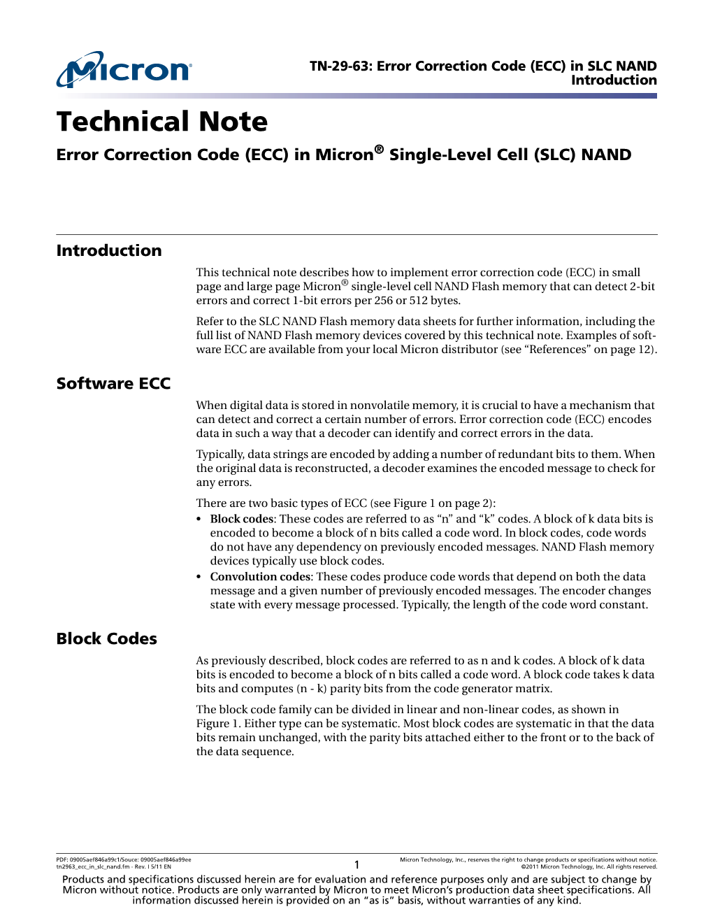 Error Correction Code (ECC) in Single-Level Cell (SLC) NAND