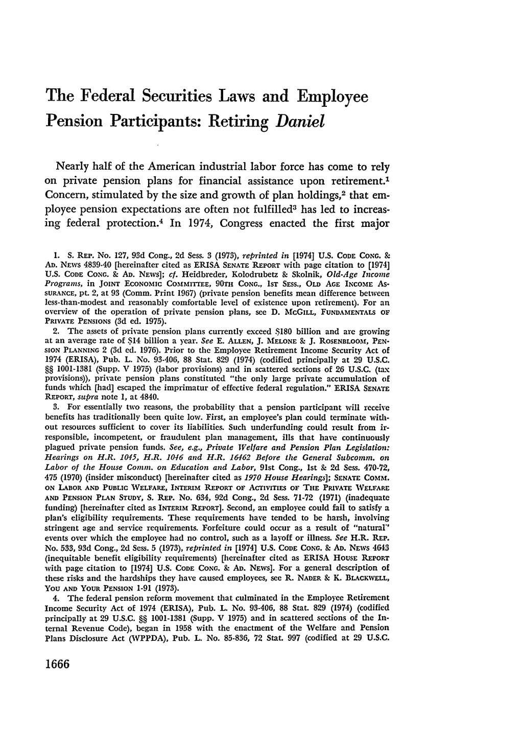 The Federal Securities Laws and Employee Pension Participants: Retiring Daniel