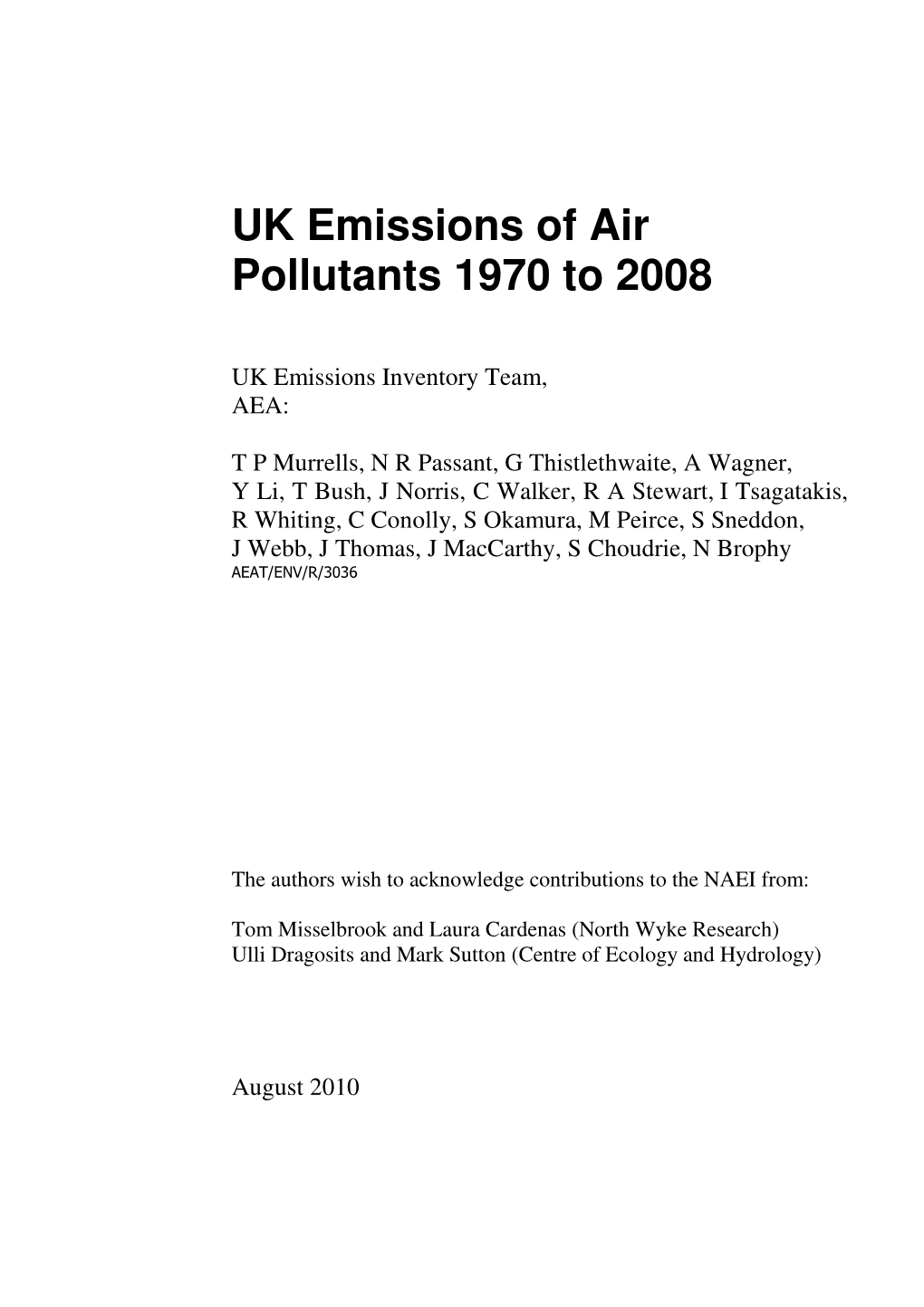 UK Emissions of Air Pollutants 1970 to 2008