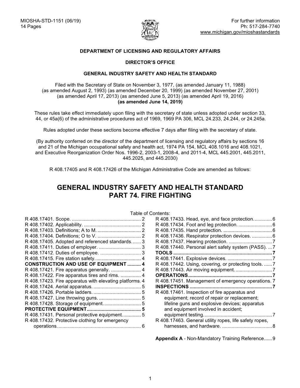 General Industry Safety and Health Standard Part 74