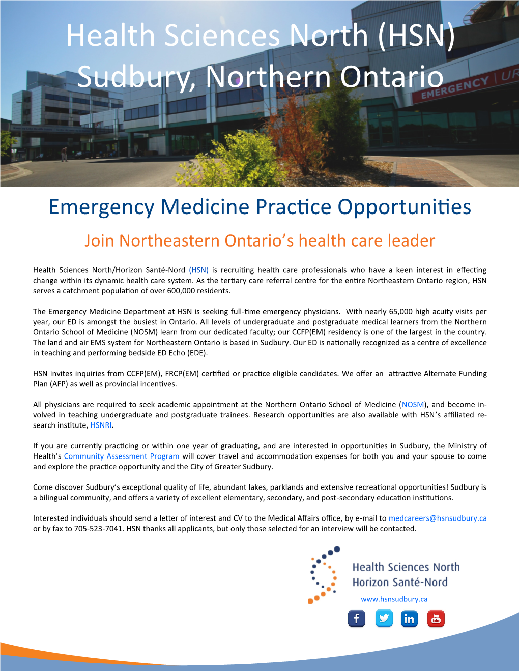 Emergency Medicine Practice Opportunities Join Northeastern Ontario’S Health Care Leader