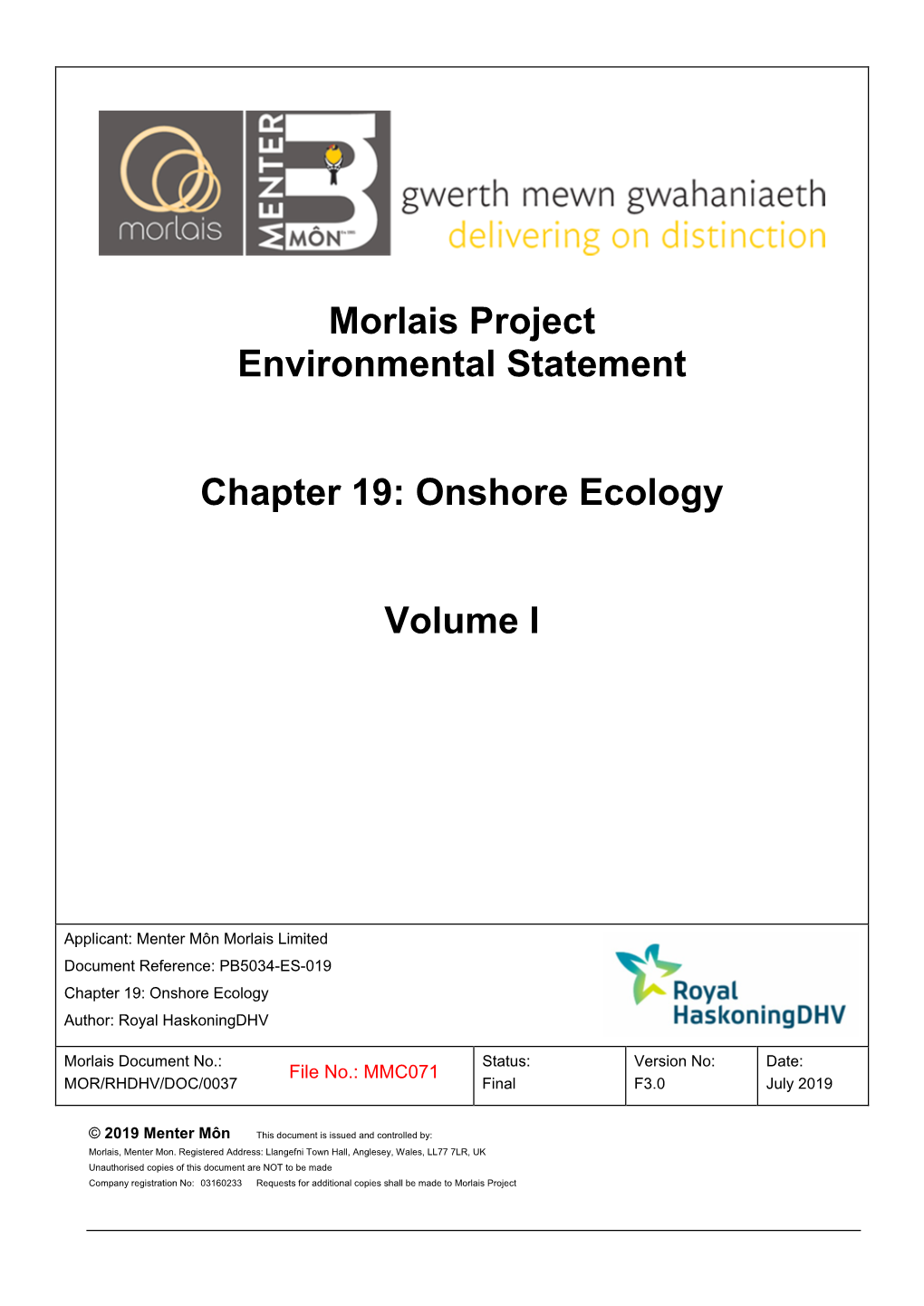 Morlais Project Environmental Statement Chapter 19: Onshore Ecology Volume I