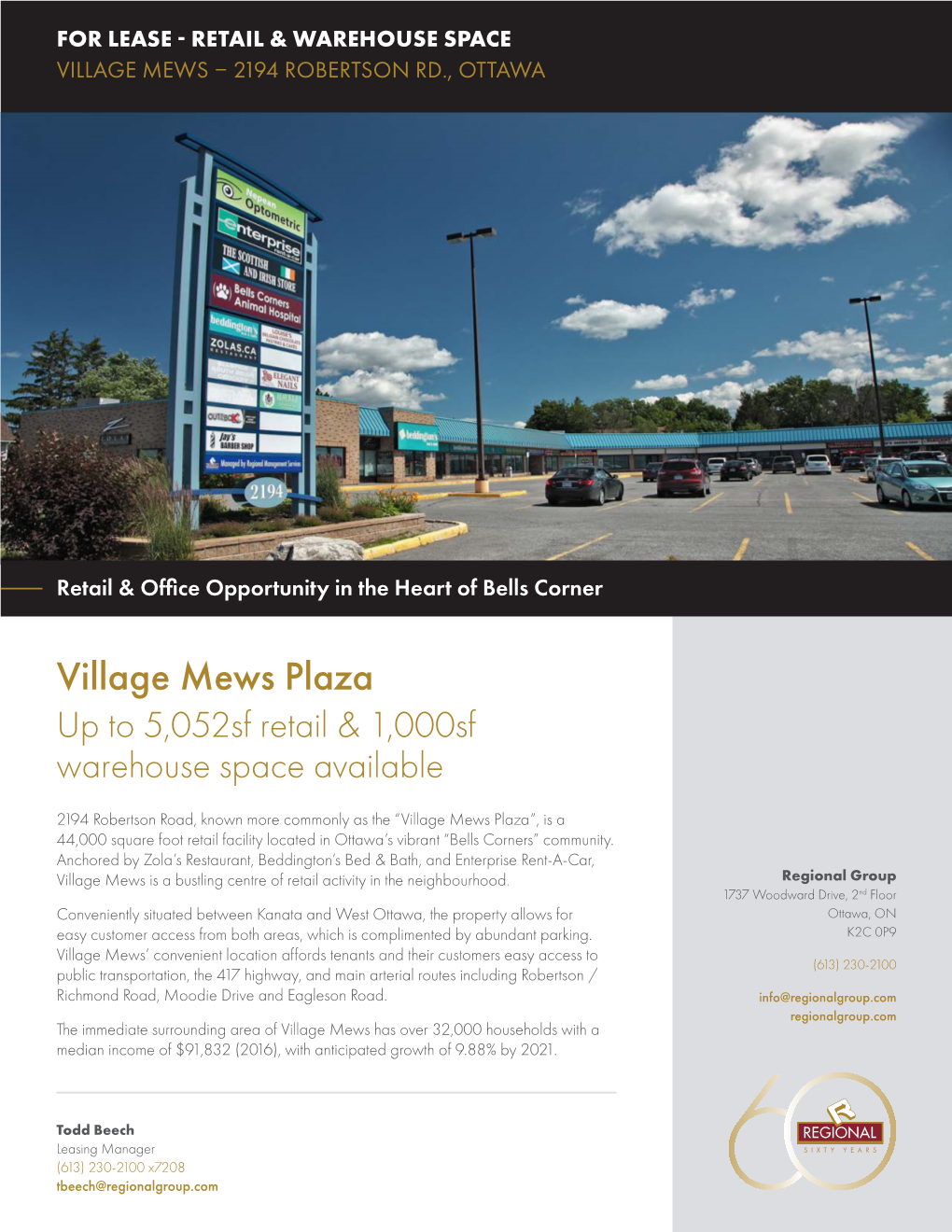 Village Mews Plaza up to 5,052Sf Retail & 1,000Sf Warehouse Space Available