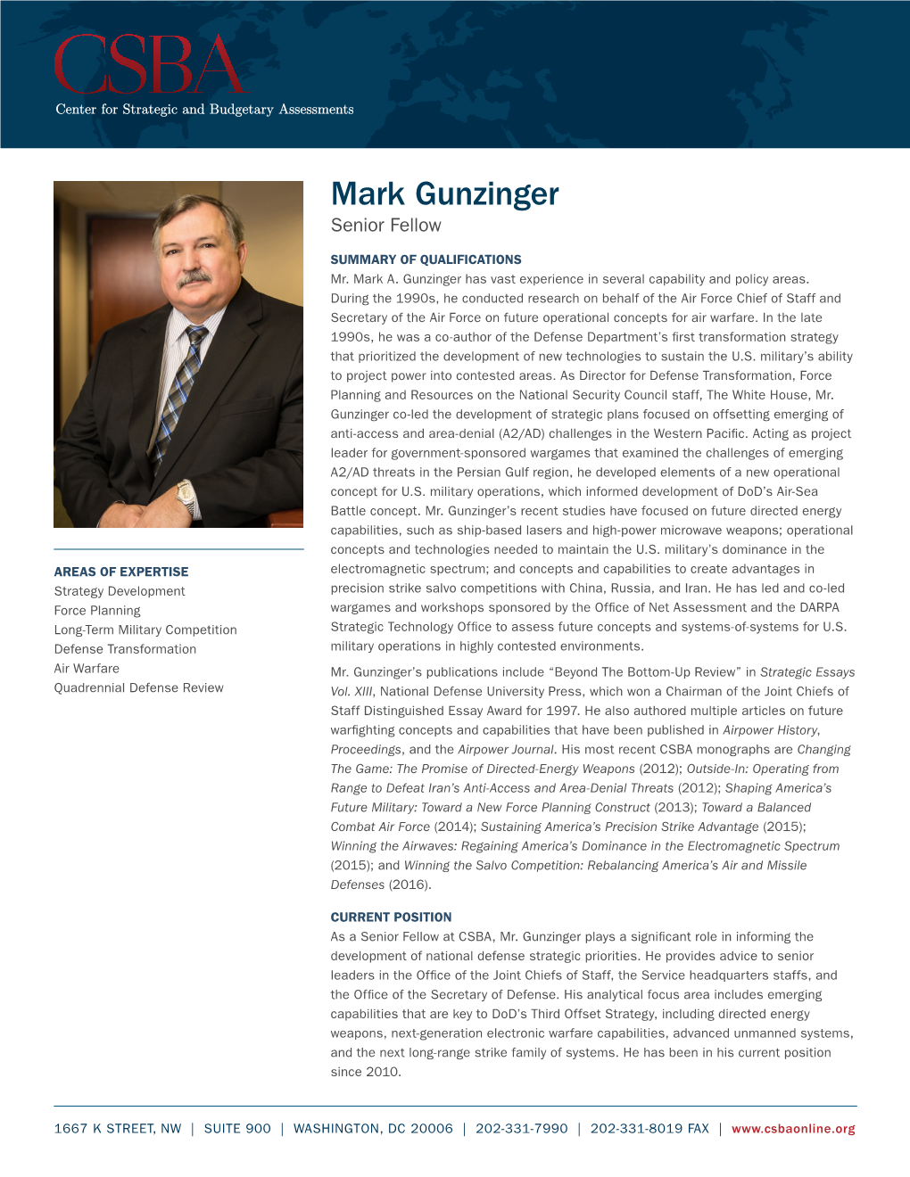 Mark Gunzinger Senior Fellow