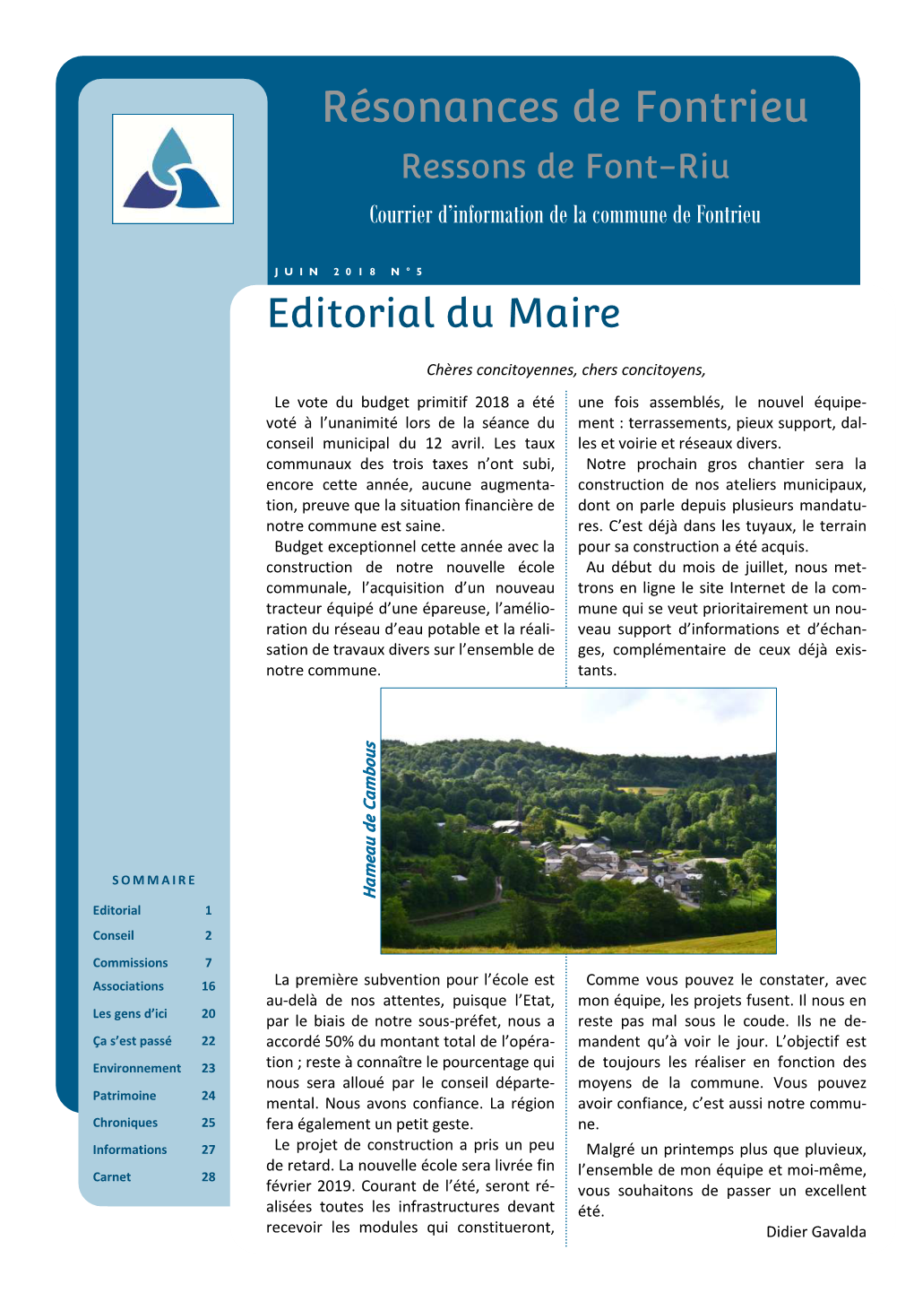 Résonances De Fontrieu Ressons De Font-Riu Courrier D’Information De La Commune De Fontrieu