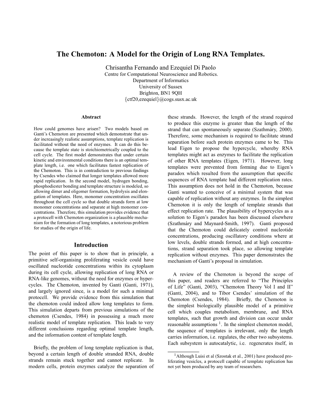 The Chemoton: a Model for the Origin of Long RNA Templates