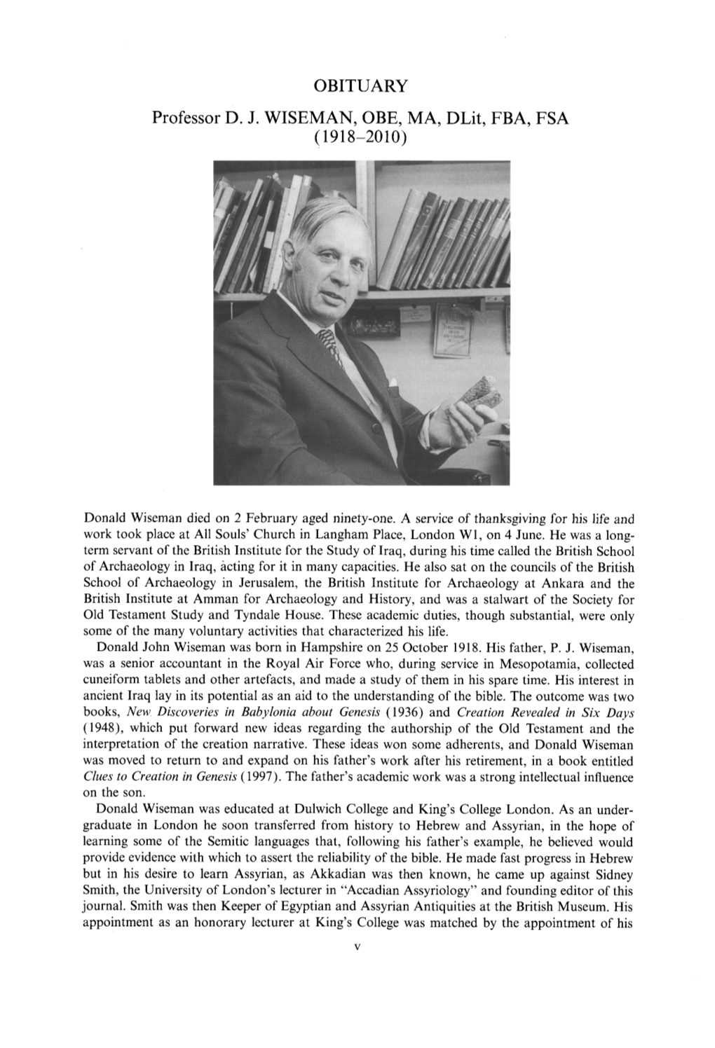 OBITUARY Professor D. J. WISEMAN, OBE, MA, Dlit, FBA, FSA (1918-2010)