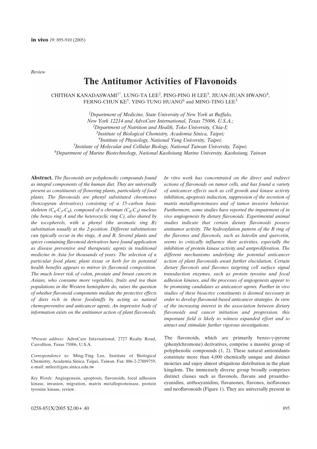 The Antitumor Activities of Flavonoids