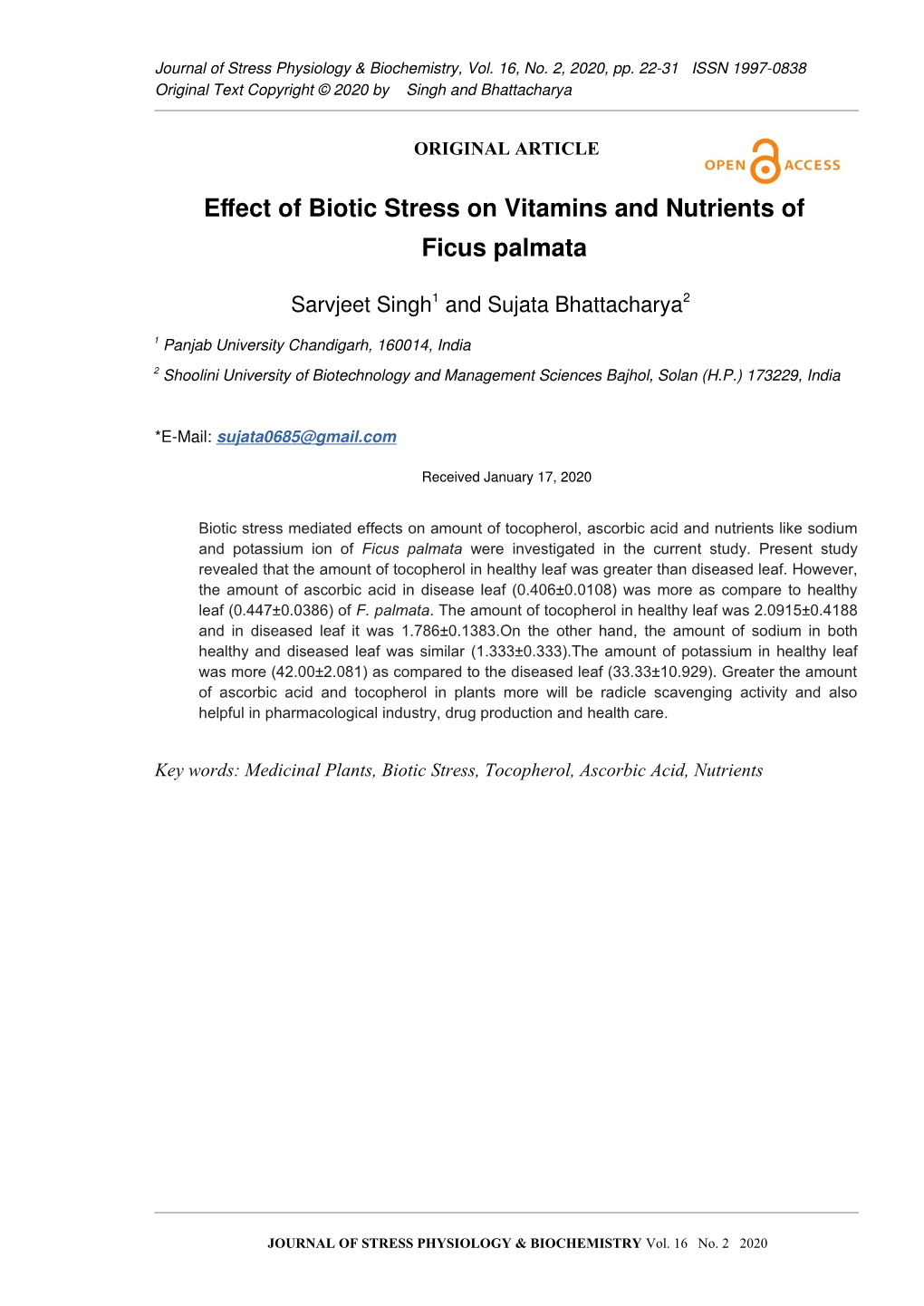 Effect of Biotic Stress on Vitamins and Nutrients of Ficus Palmata