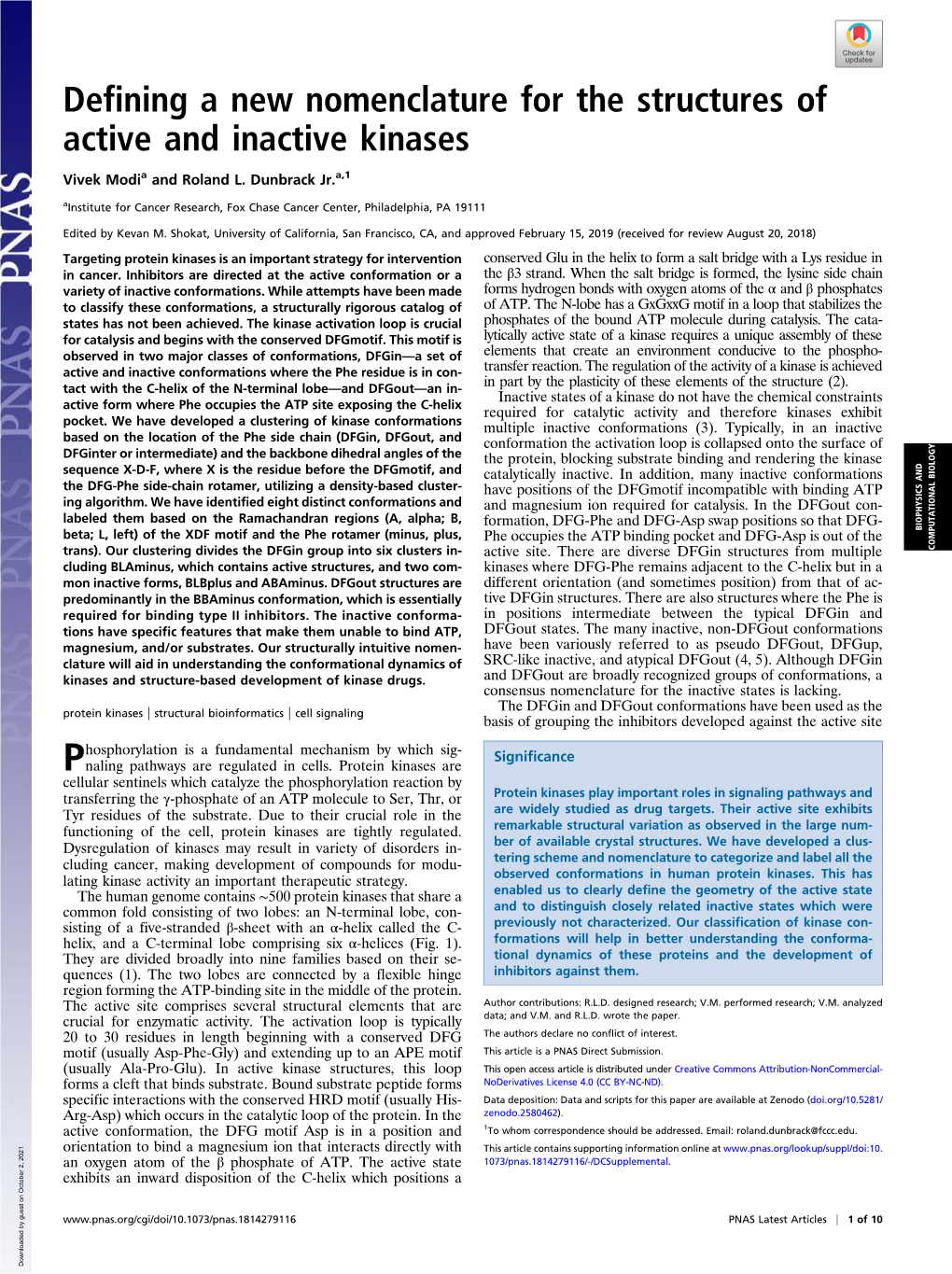 Defining a New Nomenclature for the Structures of Active and Inactive Kinases