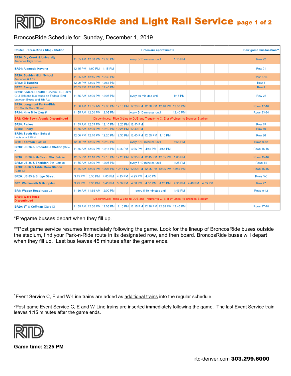 Broncosride and Light Rail Service Page 1 of 2