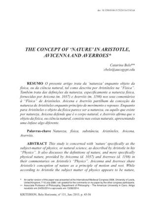 The Concept Of'nature'in Aristotle, Avicenna and Averroes