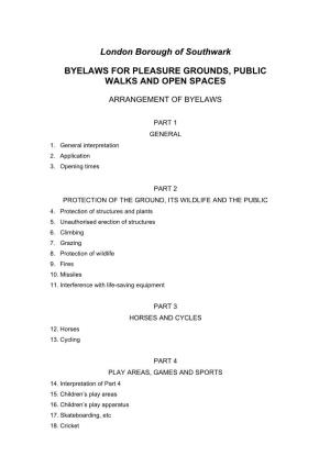Byelaws for Parks and Open Spaces