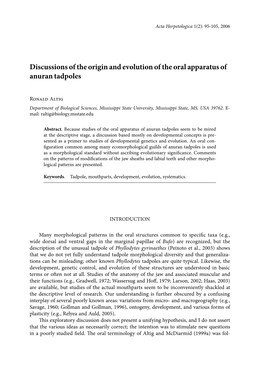 Discussion of the Origin and Evolution of the Oral Apparatus of Anuran