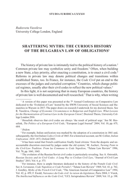Shattering Myths: the Curious History of the Bulgarian Law of Obligations1