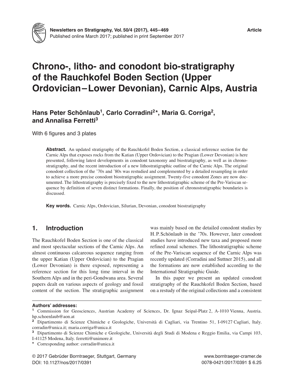 Chrono-, Litho- and Conodont Bio-Stratigraphy of the Rauchkofel Boden Section (Upper Ordovician–Lower Devonian), Carnic Alps, Austria